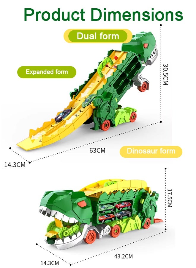 أيكين سيارة لعبة ديناصور تبتلع 4 سيارات لعبة، مسار انزلاقي للإخراج، سيارة تخزين من سبيكة معدنية، سيارة لعبة تعليمية للأطفال، لعبة ديناصور تعليمية، سيارة مسار ديناصور متحولة، سيارة ديناصور ثنائية الشكل تبتلع، ألعاب حفلات أطفال خضراء - Image 2